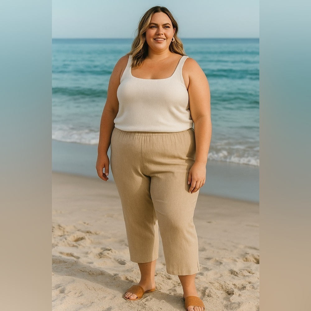 J.Jill Linen Stretch Pull On Pants Split Hem Linen Blend Beach Coastal 1X